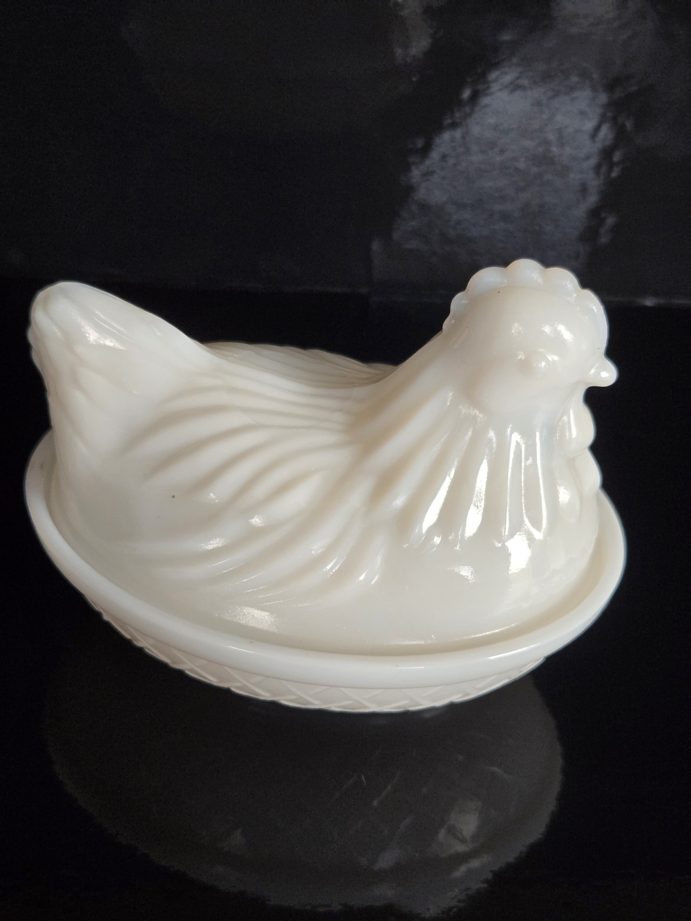 Vintage MCM White Milk Glass Chicken Hen on Nest Covered Dish Retro